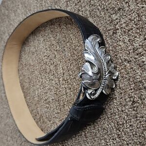 Brighton Black Leather Belt Silver Leaf Buckle Sz Small Womens